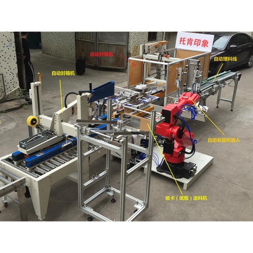 中山自動開箱+機(jī)器人裝箱+自動封箱